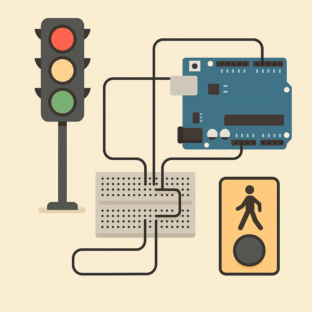 Làm mô hình đèn giao thông thông minh với Arduino và nút bấm cho người đi bộ